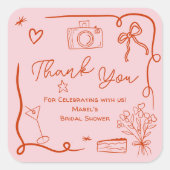 Retro roze rood handgetekend geïllustreerd vrijgez vierkante sticker (Voorkant)