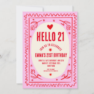 Retro Roze Rood Handschrift 21e Verjaardagsfeestje Kaart