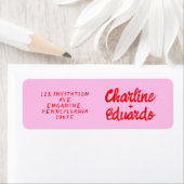 Retro Roze &Rood handschrift bruiloft label (Insitu)