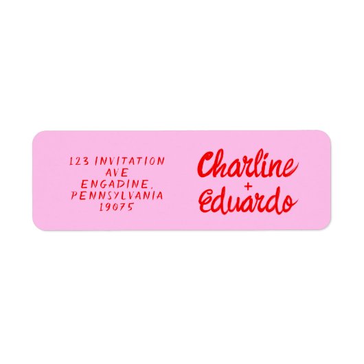 Retro Roze &Rood handschrift bruiloft label (Voorkant)