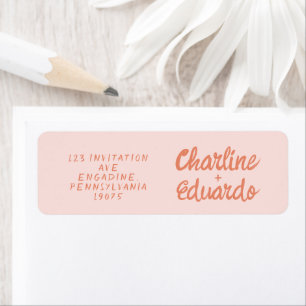 Retro Roze &Rood handschrift bruiloft label