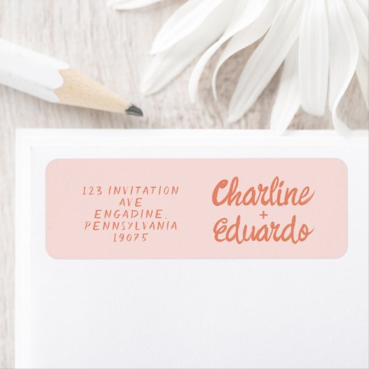Retro Roze &Rood handschrift bruiloft label (Insitu)