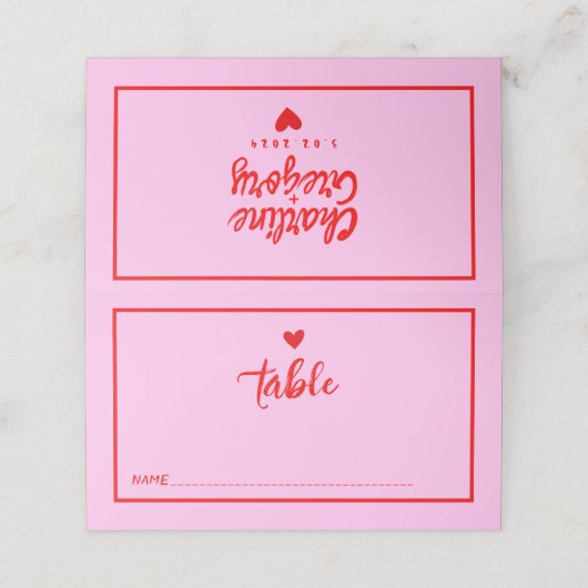 Retro Roze Rood Handschrift Bruiloft Plaats Kaart Plaatskaartje (Buitenkant ongevouwen)