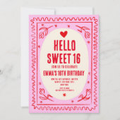 Retro Roze Rood Handschrift Sweet 16 verjaardag Kaart (Voorkant)