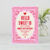 Retro Roze Rood Handschrift Sweet 16 verjaardag Kaart (Staand voorkant)