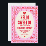 Retro Roze Rood Handschrift Sweet 16 verjaardag Kaart<br><div class="desc">Retro Roze Rood Handschrift Sweet 16 verjaardag</div>