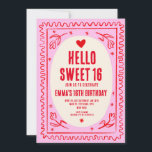 Retro Roze Rood Handschrift Sweet 16 verjaardag Kaart<br><div class="desc">Retro Roze Rood Handschrift Sweet 16 verjaardag</div>