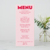 Retro Roze Rood Helder Funky Bold Modern Bruiloft Menu (Staand voorkant)