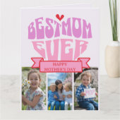Retro Roze Rood Multi Foto Beste Moeder Moederdag Kaart (Voorkant)