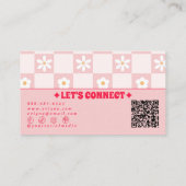 Retro Roze Rood QR Code Geruit Groovy Bloemig Visitekaartje (Achterkant)