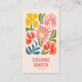 Retro Roze Rood QR Code Groovy Bloemen Girly Boho Visitekaartje (Voorkant)