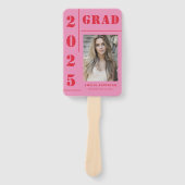 Retro Roze Rood Typografie Foto Graduation Party Handwaaier (Voorkant)