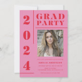 Retro Roze Rood Typografie Foto Graduation Party Kaart (Voorkant)