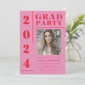 Retro Roze Rood Typografie Foto Graduation Party Kaart (Staand voorkant)