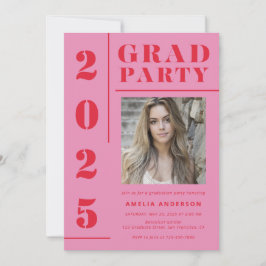 Retro Roze Rood Typografie Foto Graduation Party Kaart