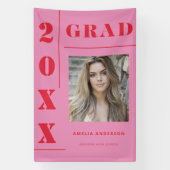 Retro Roze Rood Typografie Foto Graduation Party Spandoek (Verticaal)