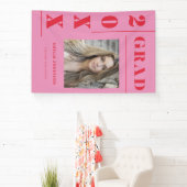 Retro Roze Rood Typografie Foto Graduation Party Spandoek (Insitu)