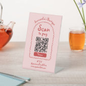 Retro Roze & Rood Unieke Girly Scan om QR-code te  Reclamebord Met Voetstuk (Insitu)