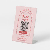 Retro Roze & Rood Unieke Girly Scan om QR-code te  Reclamebord Met Voetstuk (Voorkant)
