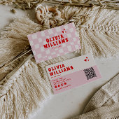 Retro Roze Rood Vetgedrukte Groovy QR Code Girly G Visitekaartje