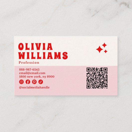 Retro Roze Rood Vetgedrukte Groovy QR Code Girly G Visitekaartje (Achterkant)