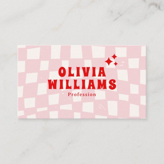 Retro Roze Rood Vetgedrukte Groovy QR Code Girly G Visitekaartje (Voorkant)