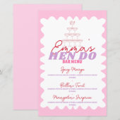 Retro Roze Rood Wavy Border Party Drinken Menu (Voorkant / Achterkant)
