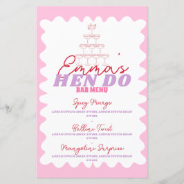 Retro Roze Rood Wavy Border Party Drinken Menu