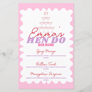 Retro Roze Rood Wavy Border Party Drinken Menu