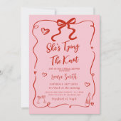 Retro roze rood Ze bindt het knoop Vrijgezellenfee Kaart (Voorkant)