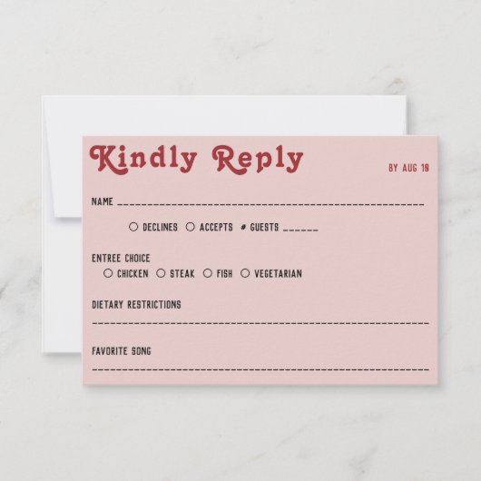 Retro Roze Rood & Zwart Bruiloft RSVP Kaartje (Voorkant)