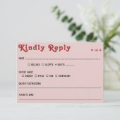 Retro Roze Rood & Zwart Bruiloft RSVP Kaartje (Staand voorkant)