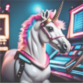 Retro Roze Ruimte Eenhoorn Verjaardag Sticker (Voorkant)