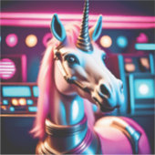 Retro Roze Ruimte Eenhoorn Verjaardag Sticker (Voorkant)