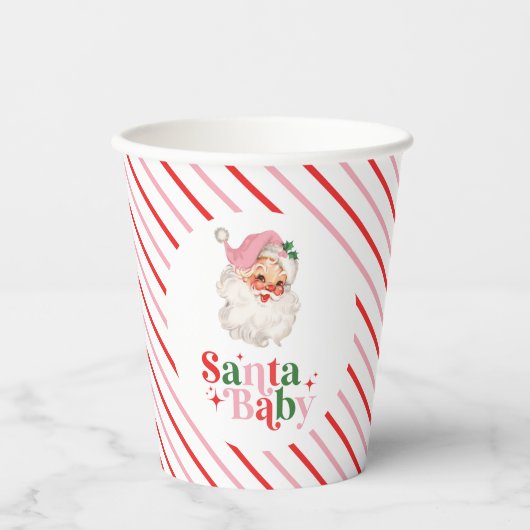 Retro Roze Santa Baby kerst baby shower Papieren Bekers (Voorkant)