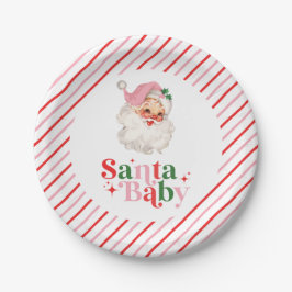 Retro Roze Santa Baby kerst baby shower Papieren Bordje