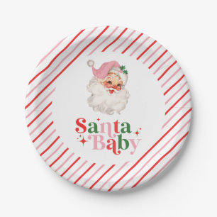 Retro Roze Santa Baby kerst baby shower Papieren Bordje