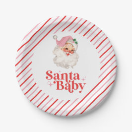 Retro Roze Santa Baby kerst baby shower Papieren Bordje