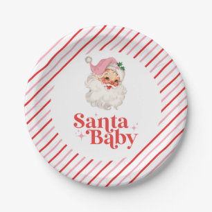 Retro Roze Santa Baby kerst baby shower Papieren Bordje