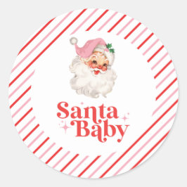 Retro Roze Santa Baby kerst baby shower Ronde Sticker