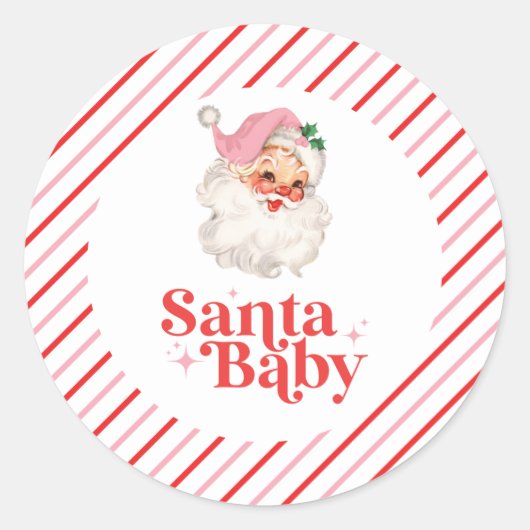 Retro Roze Santa Baby kerst baby shower Ronde Sticker (Voorkant)