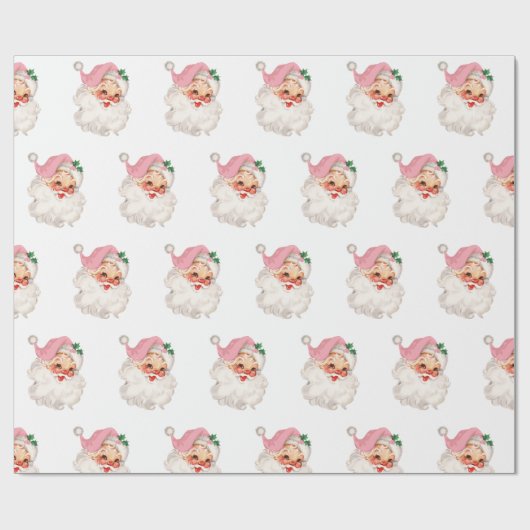 Retro Roze Santa Cadeaupapier (Vlak)