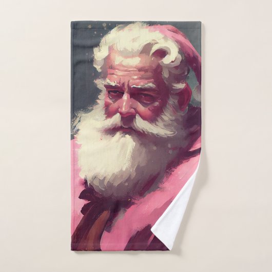 Retro  roze Santa Claus - Oil Paint Faux Ca Bad Handdoek (Handdoek)