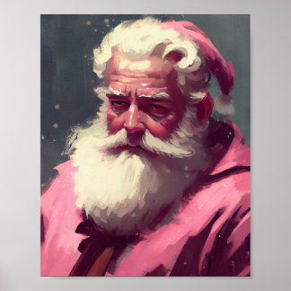 Retro  roze Santa Claus - Olieverf T-Shirt Poster