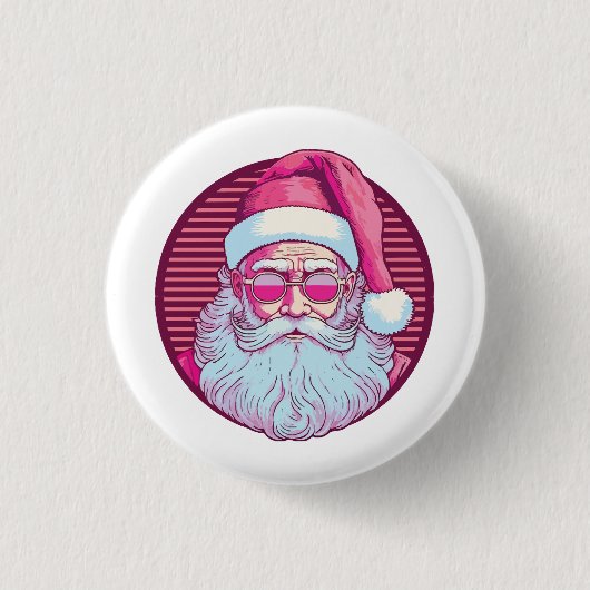 Retro roze santa claus ronde button 3,2 cm (Voorkant)