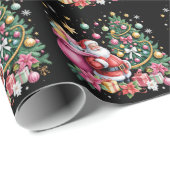 Retro Roze Santa Coquette Kerst Schattigee Boommei Cadeaupapier (Rol Hoek)