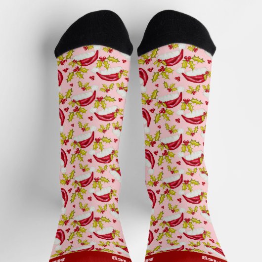 Retro Roze Santa Hat Holly Naam toevoegen Teen Chr Sokken (Top)