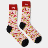 Retro Roze Santa Hat Holly Naam toevoegen Teen Chr Sokken (Rechts)