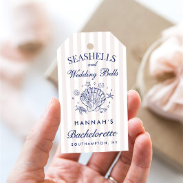 Retro Roze Schelpen & Trouwbellen Bachelorette  Cadeaulabel