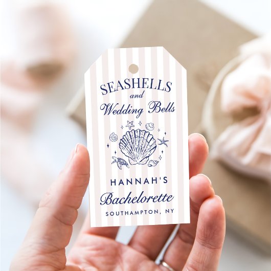 Retro Roze Schelpen & Trouwbellen Bachelorette  Cadeaulabel